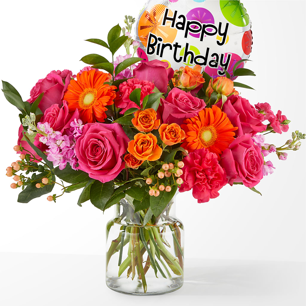 Fiesta Bouquet with Birthday Balloon – MARGARITA'S FLOWERS LLC, Pembroke Pines FL