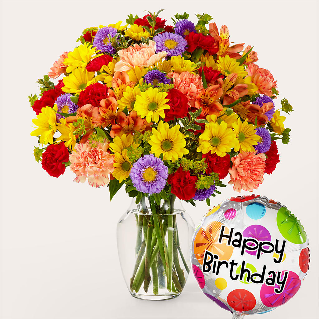 Kaleidoscope Bouquet with Birthday Balloon – MARGARITA'S FLOWERS LLC, Pembroke Pines FL