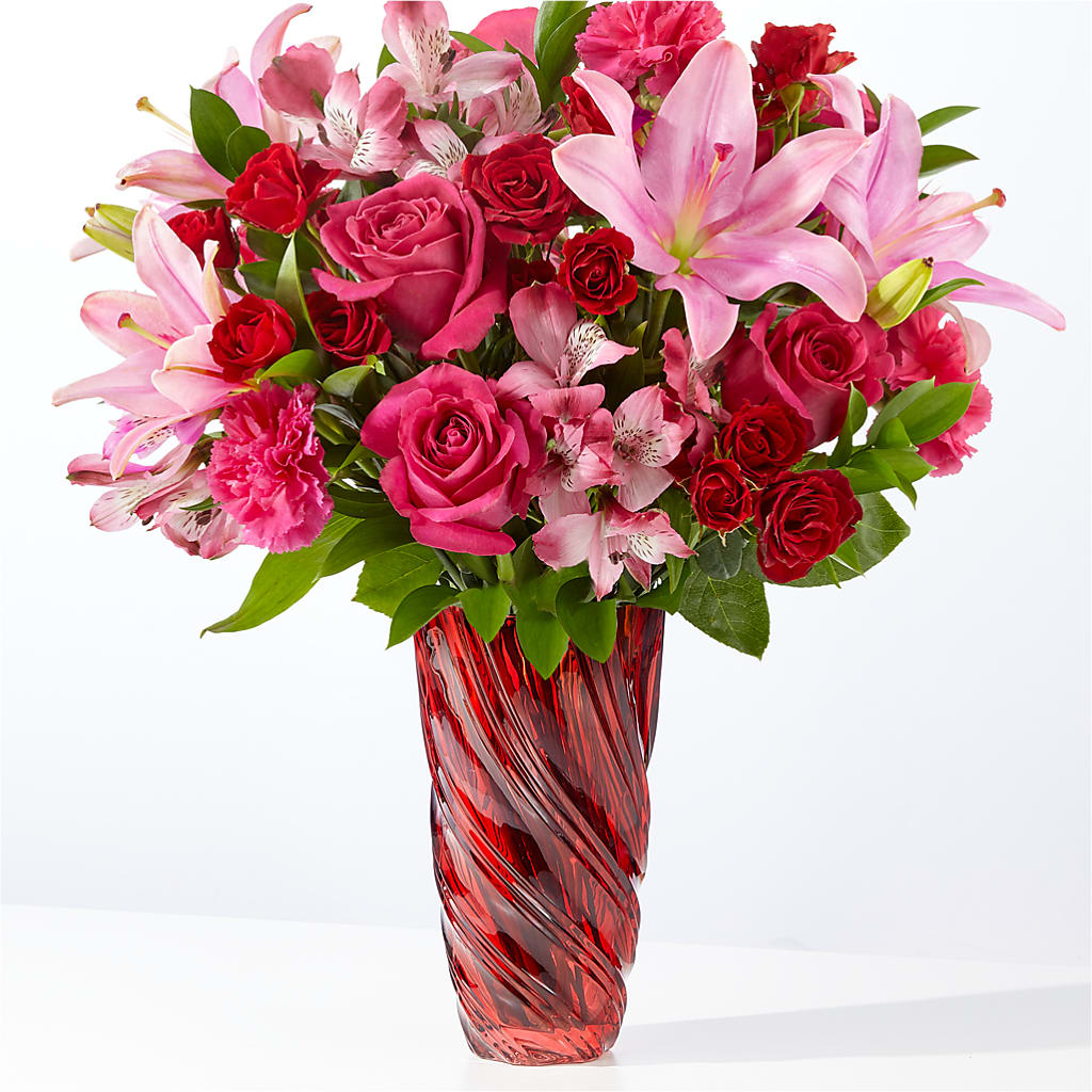 In Love Bouquet with Luxe Swirl Vase – MARGARITA'S FLOWERS LLC, Pembroke Pines FL