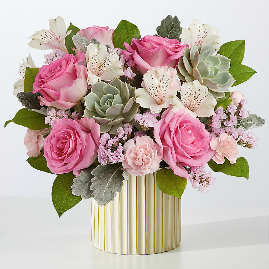 Dusty Rose Bouquet with Ivory Vase – MARGARITA'S FLOWERS LLC, Pembroke Pines FL