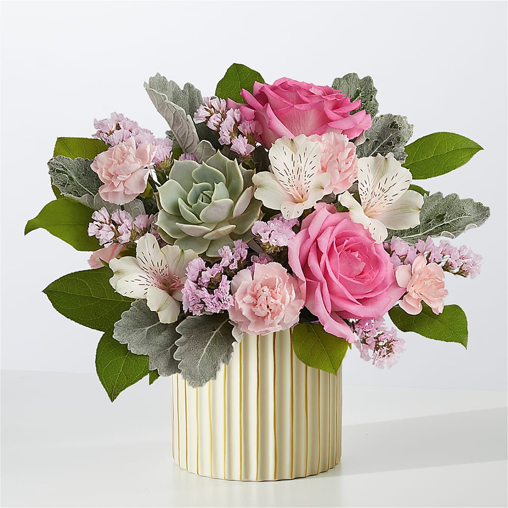 Dusty Rose Bouquet with Ivory Vase – MARGARITA'S FLOWERS LLC, Pembroke Pines FL