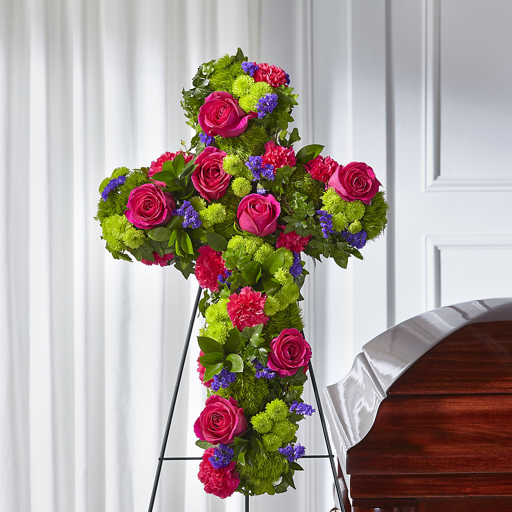 Tribute Rose Floral Cross – MARGARITA'S FLOWERS LLC, Pembroke Pines FL