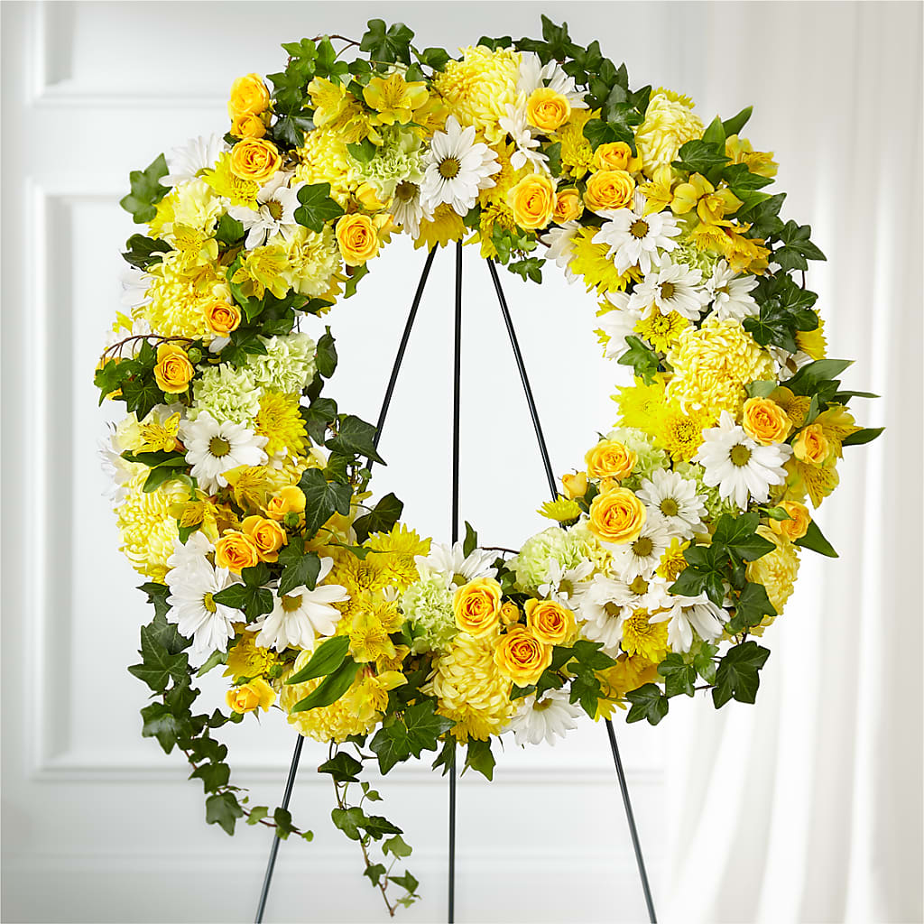 Golden Remembrance Wreath – MARGARITA'S FLOWERS LLC, Pembroke Pines FL