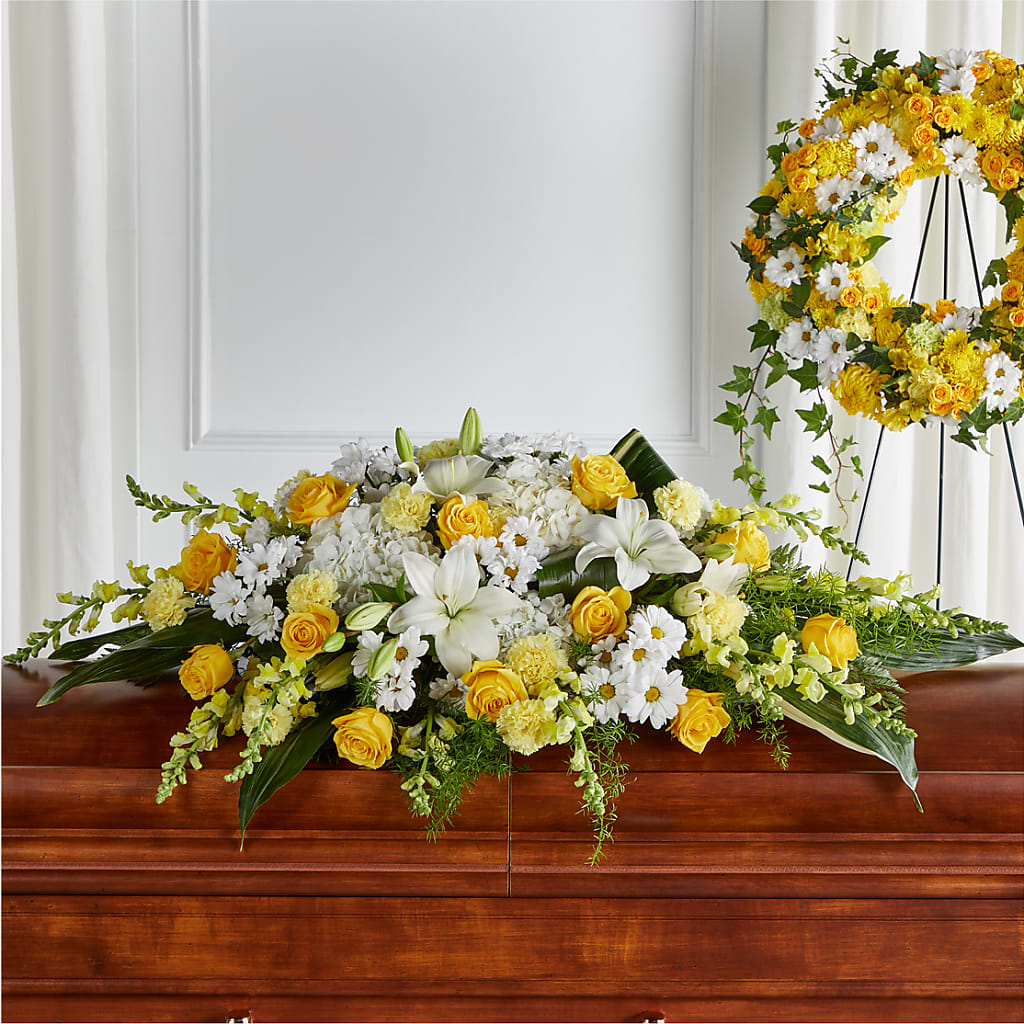 Golden Harmony Casket Spray – MARGARITA'S FLOWERS LLC, Pembroke Pines FL