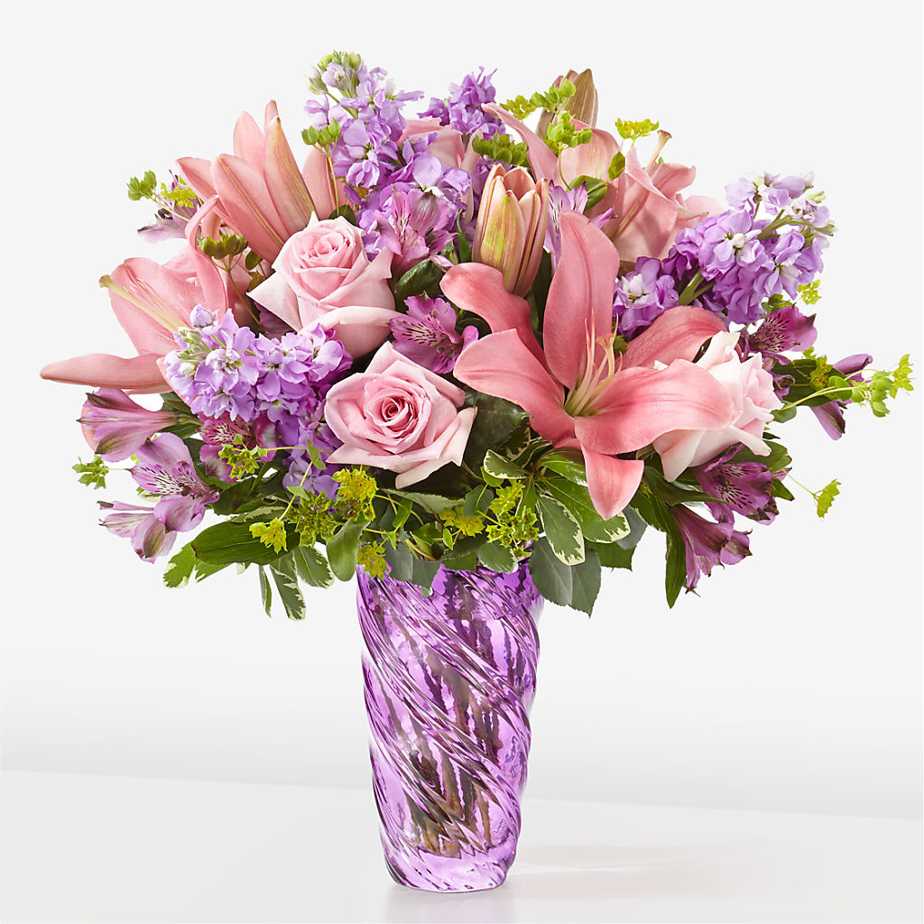 Precious Petals Bouquet with Luxe Swirl Vase – MARGARITA'S FLOWERS LLC, Pembroke Pines FL