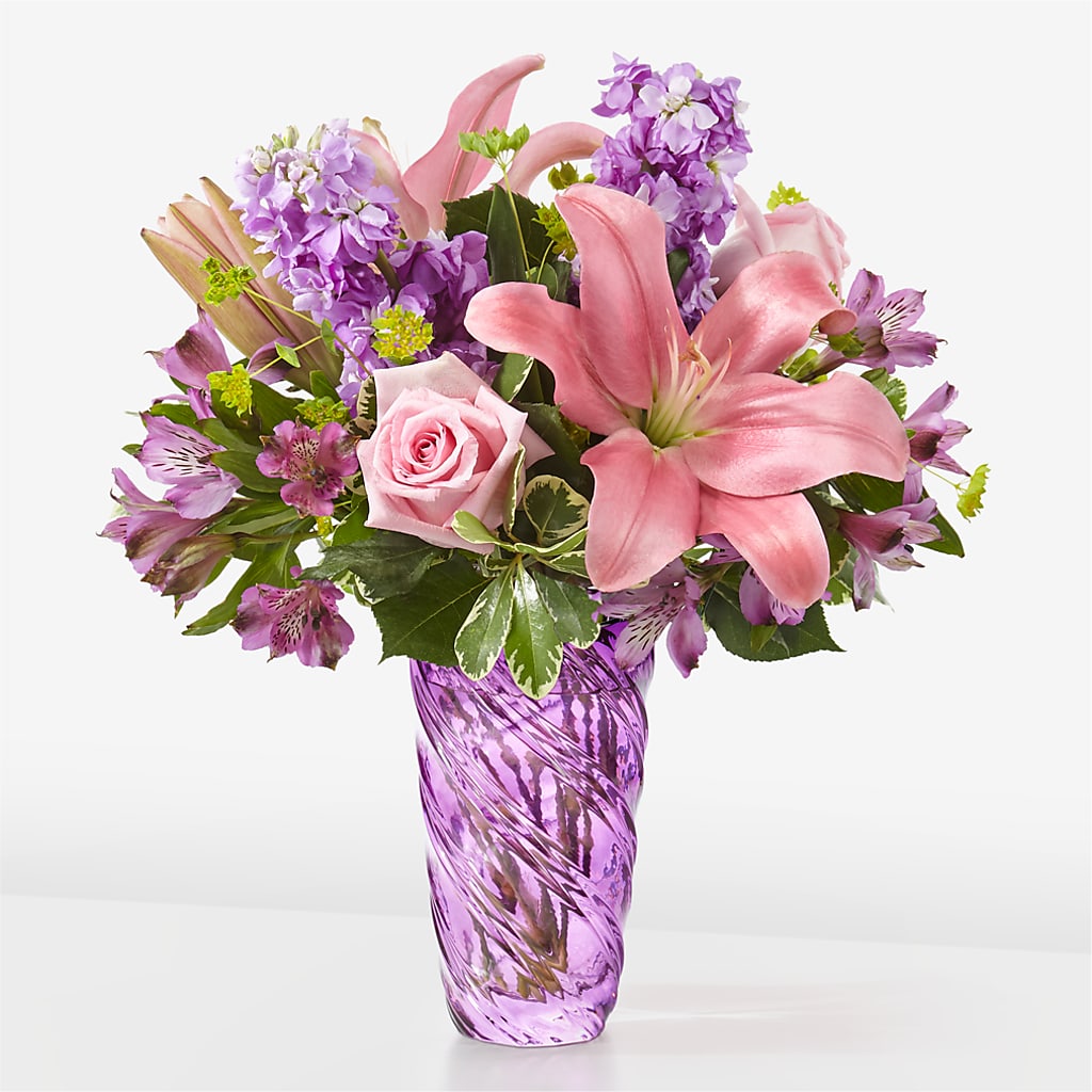 Precious Petals Bouquet with Luxe Swirl Vase – MARGARITA'S FLOWERS LLC, Pembroke Pines FL