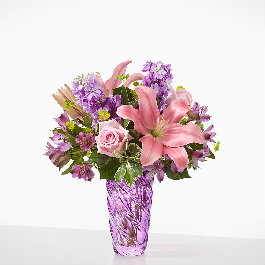 Precious Petals Bouquet with Luxe Swirl Vase – MARGARITA'S FLOWERS LLC, Pembroke Pines FL